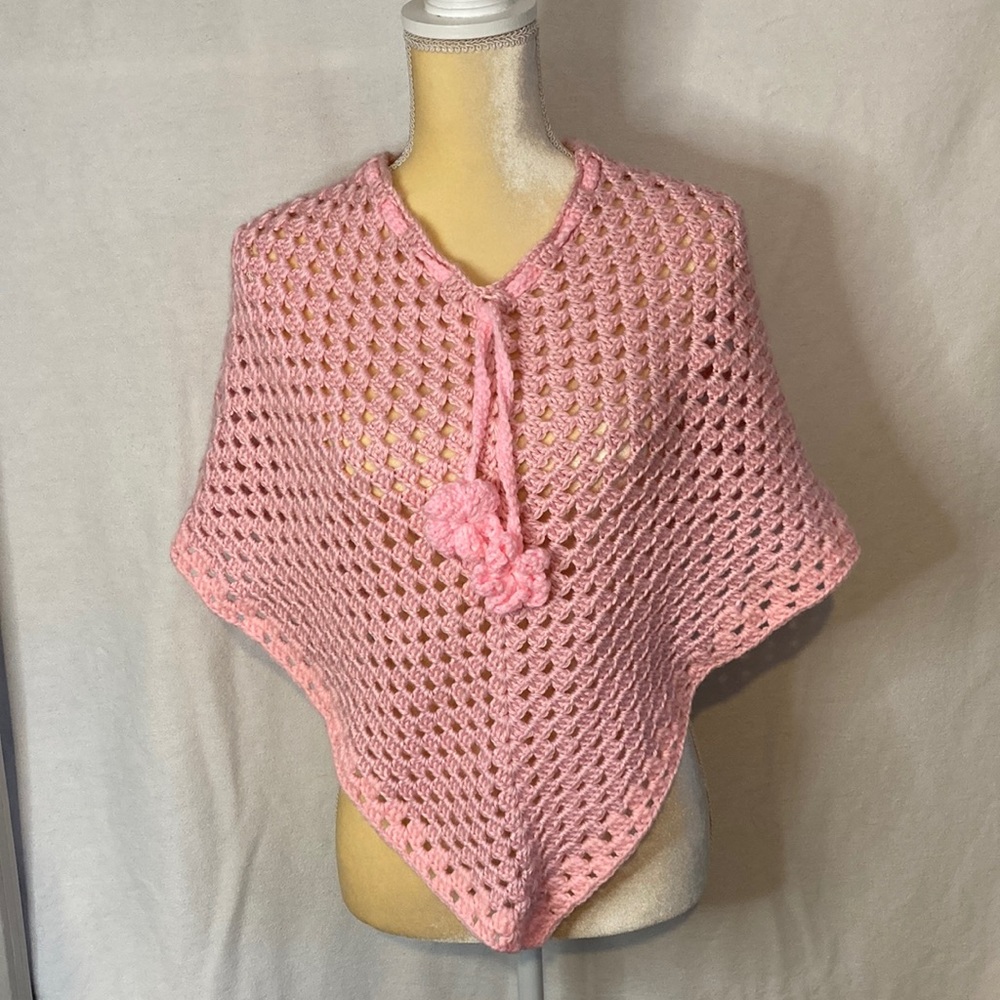 HANDMADE crocheted pink cape poncho